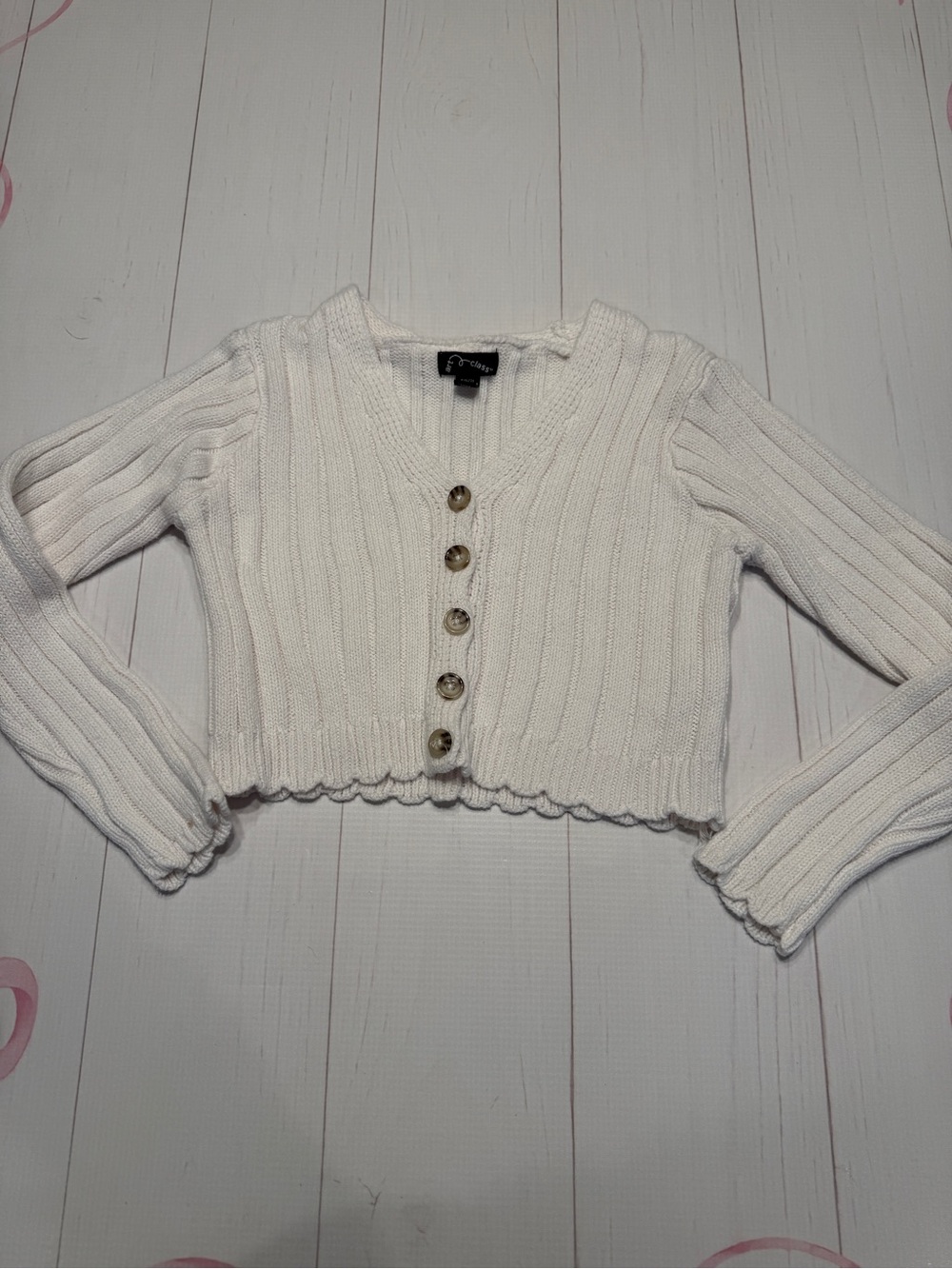 art class White Ribbed Cropped Button-Front Cardigan size Small
